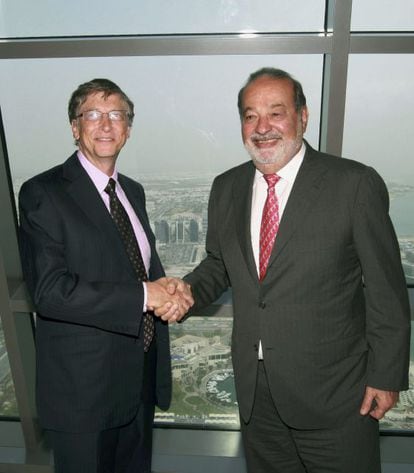  Bill Gates y el mexicano Carlos Slim Hel&uacute;