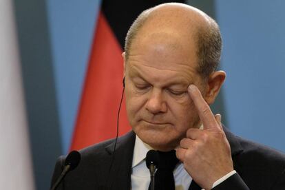 El primer ministro alemán, Olaf Scholz, en una conferencia en Polonia el 12 de diciembre