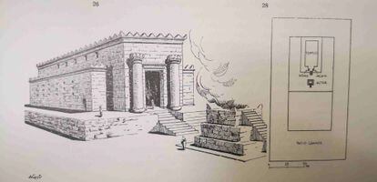 Vista hipotética que el arqueólogo García y Bellido hizo del templo Hércules Gaditanus, en 1968, basándose en el de Jerusalén.
