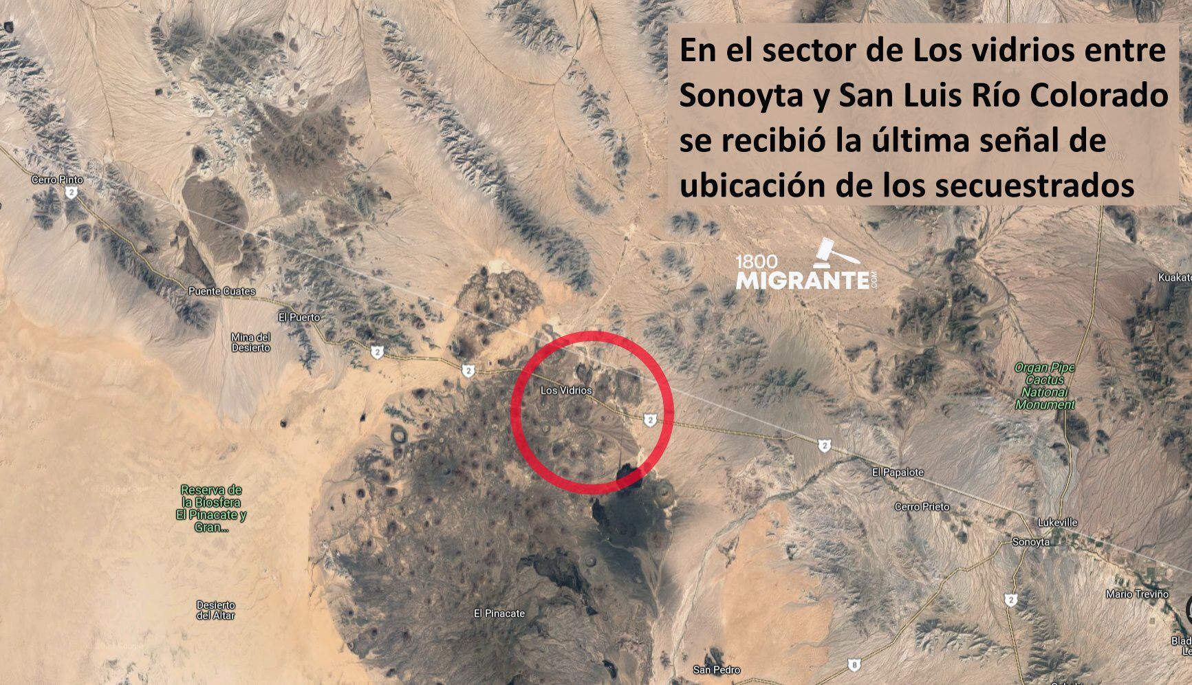Mapa satelital del lugar en el que desaparecieron los migrantes colombianos.