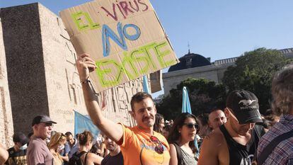 Manifestación en Madrid, en agosto pasado, de negacionistas el virus covid-19.
