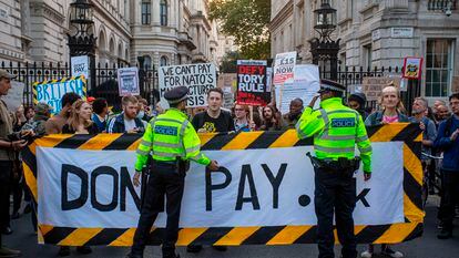Manifestación de la campaña Don´t pay contra la subida desorbitada de los precios de la energía, en Downing Street el pasado 5 de septiembre.