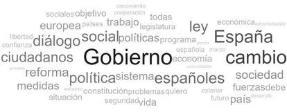 Nube de palabras del discurso de Pedro Sánchez. La más utilizada fue Gobierno.