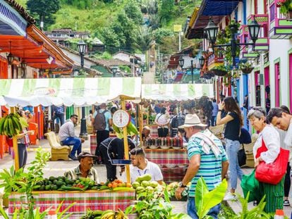 Mercado en el pueblo de Salento, Colombia. 