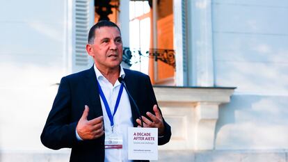 El secretario general de EH Bildu, Arnaldo Otegi, este jueves en San Sebastián.