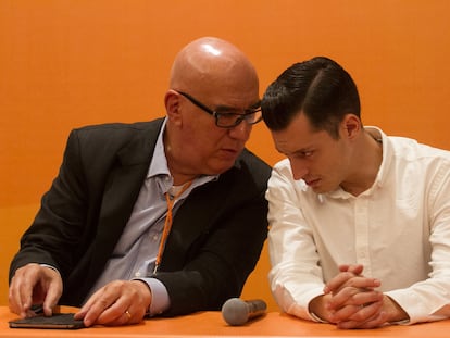 Dante Delgado y Luis Donaldo Colosio Riojas en Ciudad de México, en 2018.