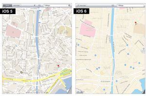 Los mapas de Google, a la izquierda, y de Apple.