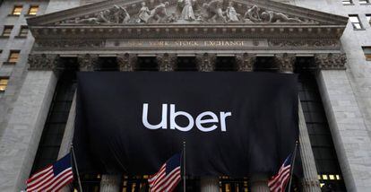 Anuncio de la OPV de Uber en la Bolsa de Nueva York.