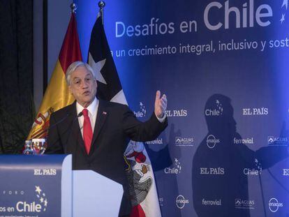 El presidente de Chile, Sebastián Piñera, durante su intervención en un foro económico organizado por EL PAÍS, el 9 de octubre de 2018.