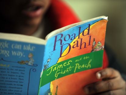 Un niño lere 'James y el melocotón gigante', de Roald Dahl.