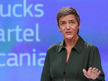 Margrethe Vestager informa sobre el caso Scania en Bruselas.