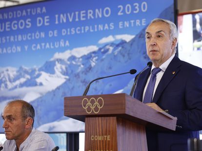 El presidente del Comité Olímpico Español, Alejandro Blanco, informando de que no llevará la candidatura ante el Comité Olímpico Internacional (COI).
