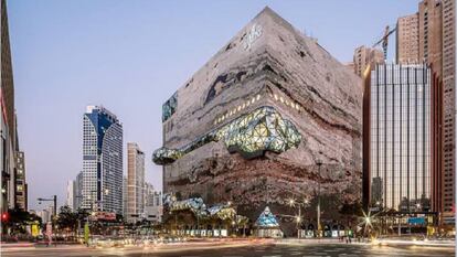 Exterior de los almacenes The Galleria diseñados por OMA en Gwanggyo (Corea del Sur).