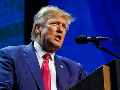 El expresidente de Estados Unidos Donald Trump, en un acto en Indianápolis el 14 de abril.