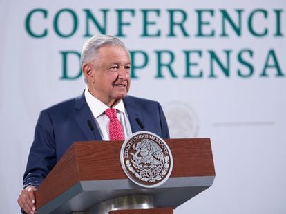 López Obrador, durante una rueda de prensa mañanera en el Palacio Nacional