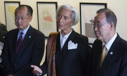 Christine Lagarde, Jim Yong Kim y Ban Ki- moon.