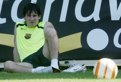 Messi, en un entrenamiento del Barcelona, en 2005. 