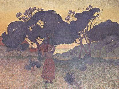 Un cuadro de Henri-Edmond Cross titulado <i>La ferme, soir,</i> de 1893, mostrado en la exposición del Museo d&#39;Orsay dedicada al neoimpresionismo.