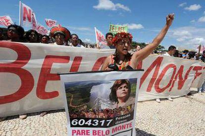 Protesta contra la hidroeléctrica de Belo Monte el pasado 8 de febrero en Brasilia