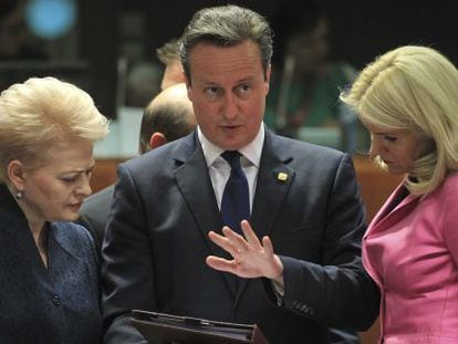 O britânico David Cameron conversa com sua colegas.