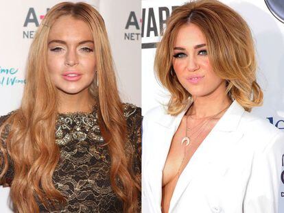Lindsay Lohan (izquierda) y Miley Cyrus.