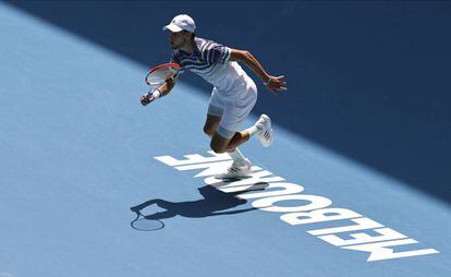 Thiem esprinta durante el partido contra Monfils.