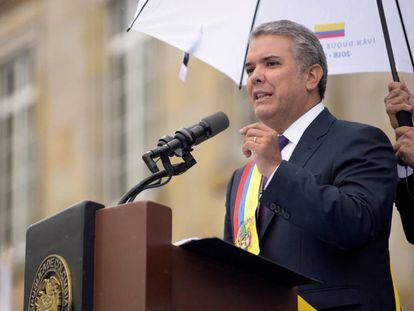 El presidente de Colombia, Iván Duque, durante la toma de protesta. 