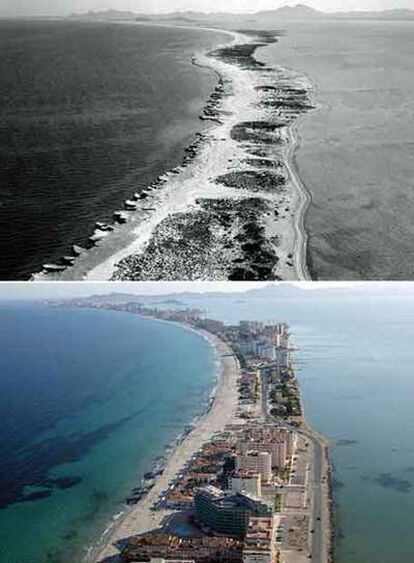 La Manga del Mar Menor era en 2005 un mar de edificios. En 1963, un paraíso natural. El Gobierno quiere aprobar ahora una moratoria urbanística.