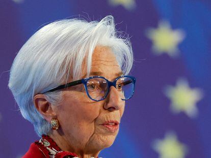 Christine Lagarde, presidenta del BCE, el pasado jueves en rueda de prensa.