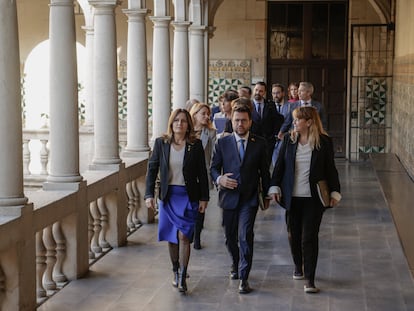 El presidente de la Generalitat, Pere Aragonès, con su Govern en el Consejo Ejecutivo de este martes.