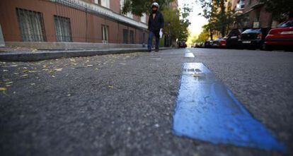 Zona azul sin coches, este viernes en el distrito madrileño de Chamberí