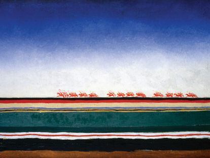 <i>La caballería roja</i> <i>(circa</i> 1930), de Kazimir Malévich, obra incluida en la exposición <i>La caballería roja. Creación y poder en la Rusia soviética (1917-1945)</i>, en La Casa Encendida, de Madrid.