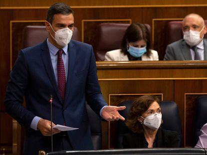 El presidente del gobierno, Pedro Sánchez, en el Congreso de los Diputados este miércoles.
