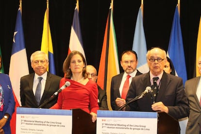 Los representantes del Grupo de Lima, este jueves en Toronto.