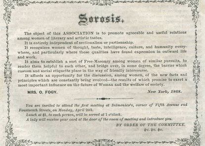 Documento de fundación de Sorosis, en 1868.