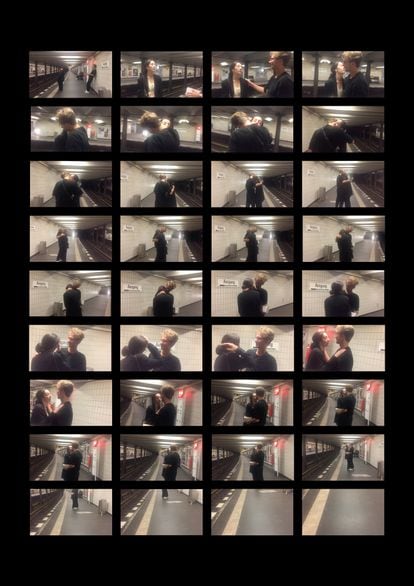 Frames from a video of the couple recorded in the Berlin subway by a friend.