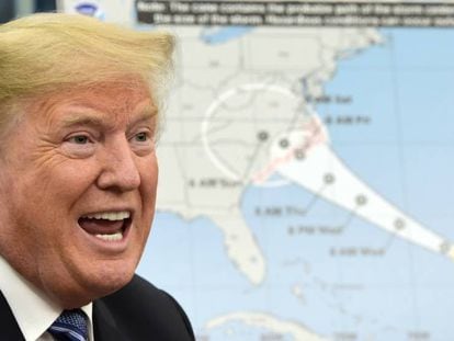 El presidente Donald Trump se refiere al huracán Florence en la Casa Blanca.