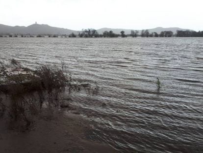 Antiguos terrenos desecados de la Lagoa de Antela anegados por las borrascas. 