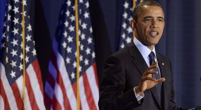 Barack Obama durante su intervenci&oacute;n en la Universidad Nacional de Defensa en Washington.
