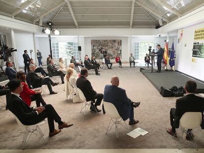 El presidente del Gobierno, Pedro Sánchez, durante su discurso en el acto de presentación del plan para la automoción.