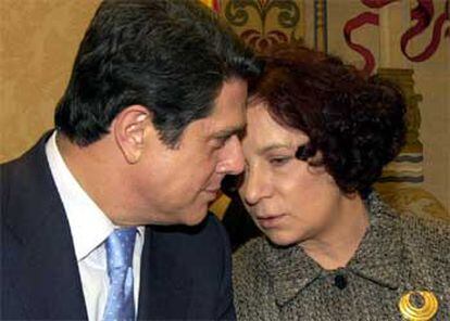 Federico Trillo y Ana Palacio, durante su comparecencia de hoy.