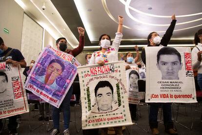 Parents of the 43 disappeared students in Ayotzinapa, participate during the III Report of the GIEI.