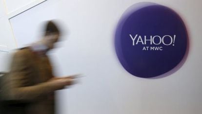 Logo de Yahoo en el Mobile World Congress de Barcelona.