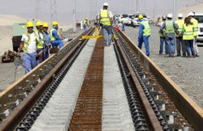 Obras del proyecto del tren de alta velocidad, en las proximidad Jeddah, que unir&aacute; La Meca con la ciudad de Medina.