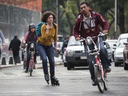 Ciclistas en el Paseo de la Reforma, en el DF.