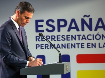 Rueda de prensa de Pedro Sánchez en Bruselas tras la reunión del Consejo Europeo.