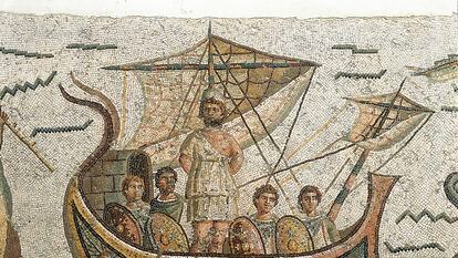Mosaico romano en Túnez del año 260 d. C., con una escena sobre el mito de Ulises y las sirenas.