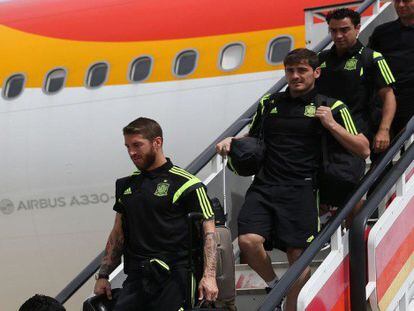 Los jugadores de España aterrizan en Madrid.