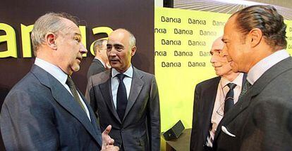 Rodrigo Rato. presidente de Bankia, José Manuel Fernández Noriella, consejero de Bankia, y Antonio Vázquez, presidente de IAG e Iberia
