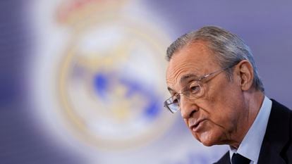 El presidente del Real Madrid, Florentino Pérez interviene en la presentación del XI Corazón Classic Match.
